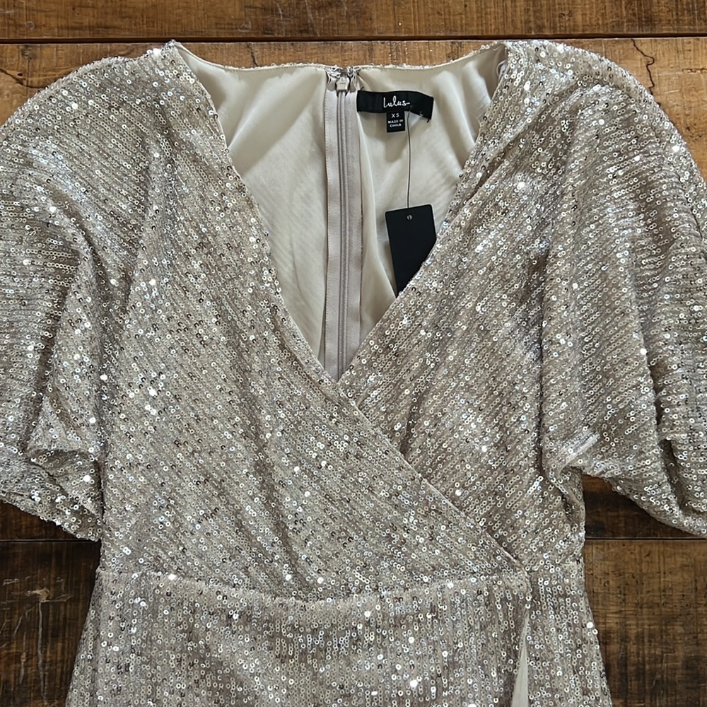 Sequin Wrap Dress in Light Gold